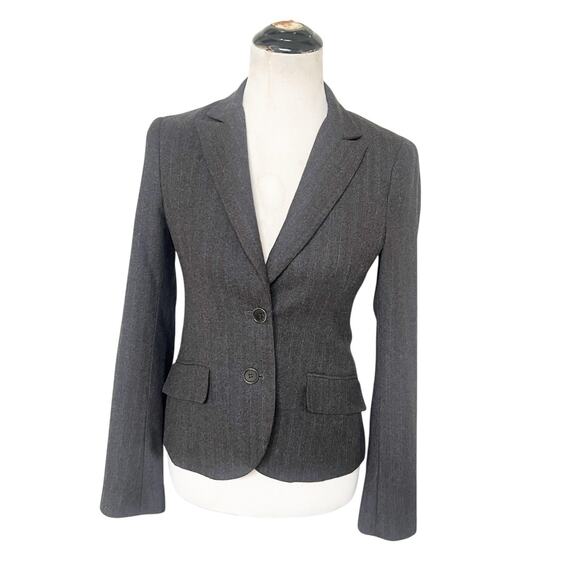 Theory Women’s Wool Pinstripe Two Button Blazer Size 6 Gray Preppy Office City - Picture 1 of 13